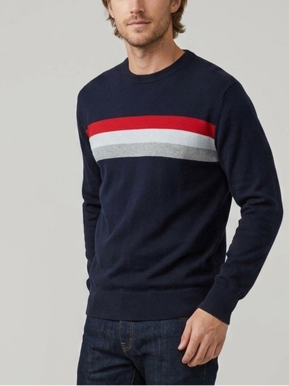 Roots Men’s Cotton Navy and Green Label Crewneck Sweater Size XL